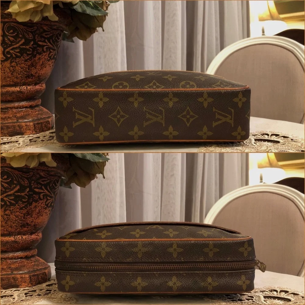 Louis Vuitton Brown Monogram Canvas Wristlet Clutch with Vachetta Accent